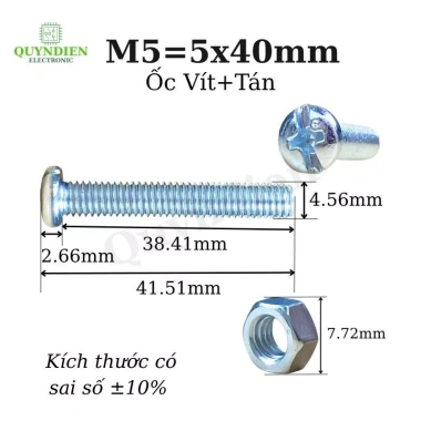 Ốc vít M5x40mm 100 con - Túi tiện lợi, giá ưu đãi 69.057, giảm còn 54.807 VNĐ Linh Kiện Quỳnh Diễn