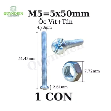 Ốc vít M5x50mm kèm tán, túi 100 con - Giá ưu đãi 59.573₫ | Linh Kiện Quỳnh Diễn 2