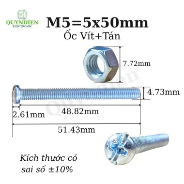 Ốc vít M5x50mm kèm tán, túi 100 con - Giá ưu đãi 59.573₫ | Linh Kiện Quỳnh Diễn 3