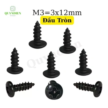 Ốc vít nhọn M3x12mm đầu tròn dài 12mm - Túi 1.000 con, chỉ 126.900đ QUỲNH DIỄN