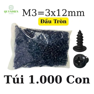 Ốc vít nhọn M3x12mm đầu tròn dài 12mm - Túi 1.000 con, chỉ 126.900đ QUỲNH DIỄN 6 Ốc vít nhọn M3x12mm đầu tròn dài 12mm - Túi 1.000 con, chỉ 126.900đ QUỲNH DIỄN 6