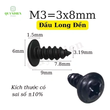 Ốc vít nhọn M3x8mm đầu long 8mm, bắt fet còng sò, túi 100 con - QUỸNH DIỄN, giá chỉ 11.280₫ 2
