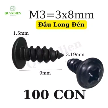 Ốc vít nhọn M3x8mm đầu long 8mm, bắt fet còng sò, túi 100 con - QUỸNH DIỄN, giá chỉ 11.280₫ 8