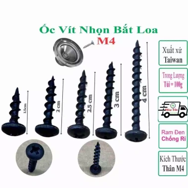 Ốc vít nhọn M4 4x20-4x30mm REN Taiwan – Bắt thùng loa, QUỸNH DIỄN, giá ưu đãi 16.660 VND