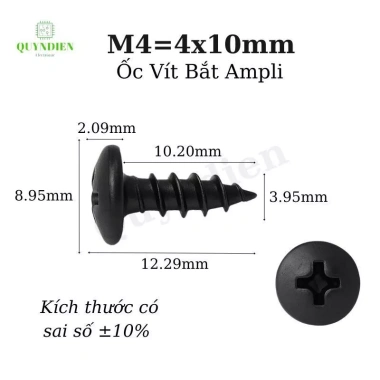 Ốc vít nhọn M4x10mm đầu tròn dài 10mm cho ampli, main cục đẩy, túi 1.000 con – Linh kiện Quỳnh Diễn