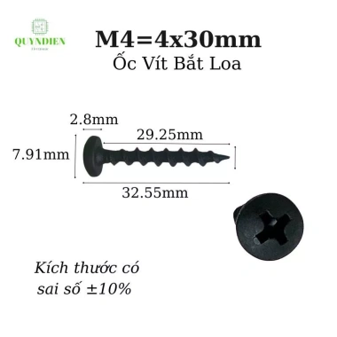 Ốc vít nhọn M4x30 30mm Ren thưa Taiwan - Bắt thùng loa, lắp ráp gỗ mỏng Quỳnh Diễn