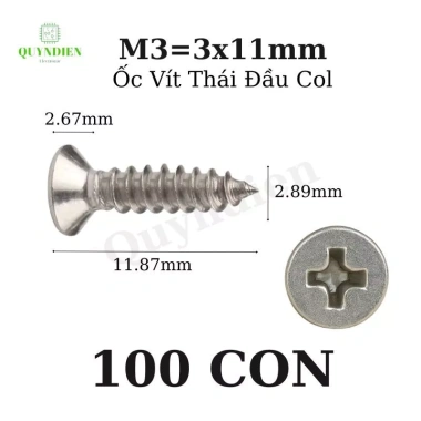 Ốc vít Ren xoắn 3mm dài 11mm trắng đầu COL - 100 con - linh kiện Quỳnh Diễn