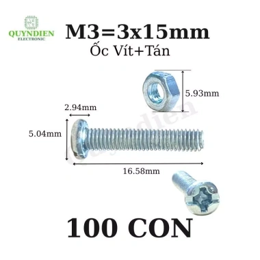 Ốc vít tán M3 3ly 1.5cm 90-100 con 110g - Linh kiện điện tử Quỳnh Diễn, 19.600₫ 2