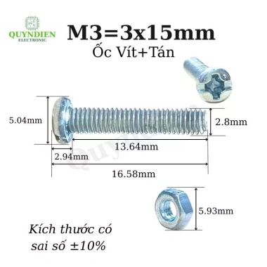 Ốc vít tán M3 3ly 1.5cm 90-100 con 110g - Linh kiện điện tử Quỳnh Diễn, 19.600₫ 3