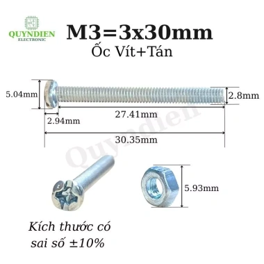 Ốc vít tán M3 3ly dài 3cm - Túi 150g (90-100 con) Giá chỉ 27.300 VND - Linh kiện điện tử QUỲNH DIỈN 3