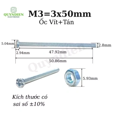 Ốc vít tán M3 3x50mm 3 ly dài 5cm 90 con, túi 250g, giá chỉ 40.248₫ Quỳnh Diễn 3