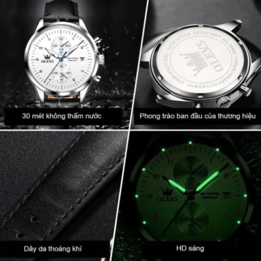 OLEVS 2.880 Đồng hồ nam chính hãng - Dây da, chống nước, lịch, mặt số phát sáng, giá 1.7 triệu