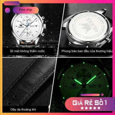 OLEVS 2.880 Đồng hồ nam dây da – Chống nước, phát sáng, lịch – Giá 1.7 triệu 4