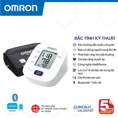 Omron HEM‑7.142T2: Huyết áp, nhịp tim không đều, 14 đo, Bluetooth, 975.000đ