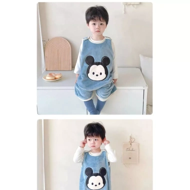 Onesie trẻ em không tay, vest flannel dày, chống đá, mũ trùm đầu, nhanh khô thấm hút, mọi mùa 2