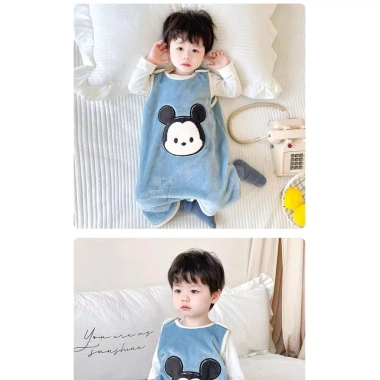 Onesie trẻ em không tay, vest flannel dày, chống đá, mũ trùm đầu, nhanh khô thấm hút, mọi mùa 4