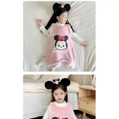 Onesie trẻ em không tay, vest flannel dày, chống đá, mũ trùm đầu, nhanh khô thấm hút, mọi mùa 6