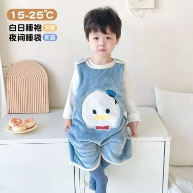 Onesie trẻ em không tay, vest flannel dày, chống đá, mũ trùm đầu, nhanh khô thấm hút, mọi mùa 13