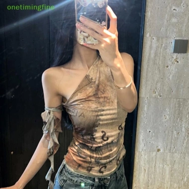 Onetimingfine Camisole Hot Girls Mùa Hè Graffiti Không Đều Vai Không Tay Slim - 110.808 VND