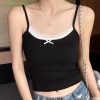 Onetimingfine Nữ Nơ Ngọt Ngào Ren Chắp Vá Giả Hai Mảnh Không Tay Ôm Camisole + Miếng Lót Ngực - Giá 96.747 VND 2