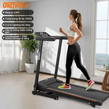 OneTwoFit Máy chạy bộ 2.5 mã lực 3 cấp điện, loa Bluetooth, kết nối ứng dụng thể thao - Giá chỉ 5,519,000₫