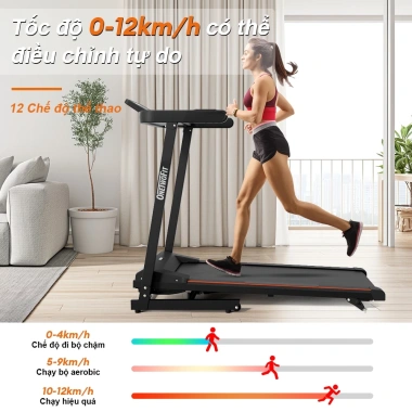 OneTwoFit Máy chạy bộ 2.5 mã lực 3 cấp điện, loa Bluetooth, kết nối ứng dụng thể thao - Giá chỉ 5,519,000₫