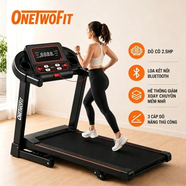 OneTwoFit Máy chạy bộ điện gập gọn, xoay điều chỉnh, Bluetooth, hạng nặng – 5,299,000₫