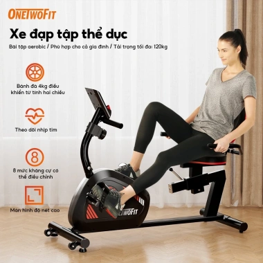 OneTwoFit Xe đạp tập - Cảm biến nhịp tim, ghế điều chỉnh, giảm 22% còn 3.559.000₫