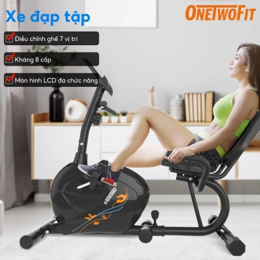 OneTwoFit Xe đạp tập gym tại nhà 4KG yên tĩnh, đèn LED, giá ưu đãi 3.699.000₫