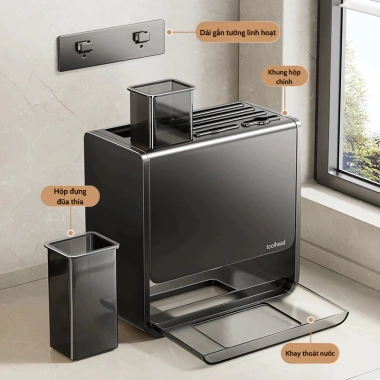 Ống Đựng Đũa Dao Kéo TÁOHOME - Hộp Thép Carbon Đa Năng, Để Bàn/Treo Tường, Khay Ráo Nước Chống ẩm, Giá 209.000₫ 3