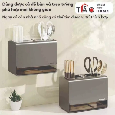 Ống Đựng Đũa Dao Kéo TÁOHOME - Hộp Thép Carbon Đa Năng, Để Bàn/Treo Tường, Khay Ráo Nước Chống ẩm, Giá 209.000₫ 9