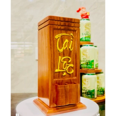 Ống đựng nhang gỗ tự nhiên khắc Tài Lộc triện vàng – có khay bật lửa tiện lợi 10
