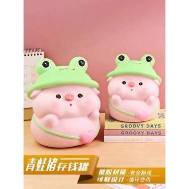 Ống Heo Đất Cute Mũ Ếch - Tiết kiệm tiền, chất liệu thạch cao, giảm giá 10k 2