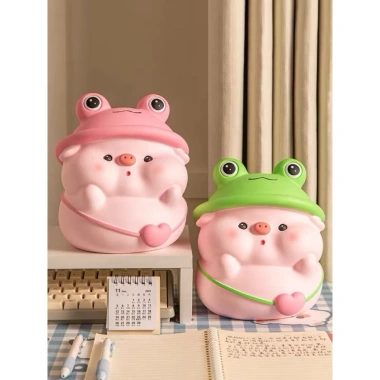 Ống Heo Đất Cute Mũ Ếch - Tiết kiệm tiền, chất liệu thạch cao, giảm giá 10k 5