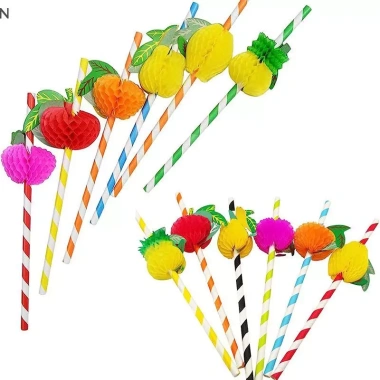 Ống hút giấy 3D Trái Cây Cotail 20cm - Lốc 50 cái NS, đa màu sắc, trang trí tiệc