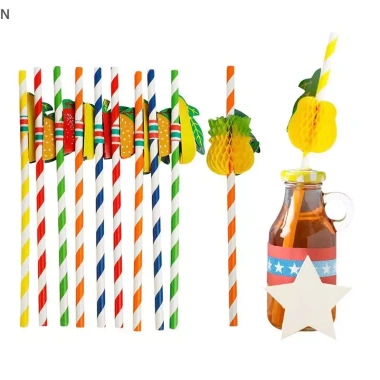 Ống hút giấy 3D Trái Cây Cotail 20cm - Lốc 50 cái NS, đa màu sắc, trang trí tiệc