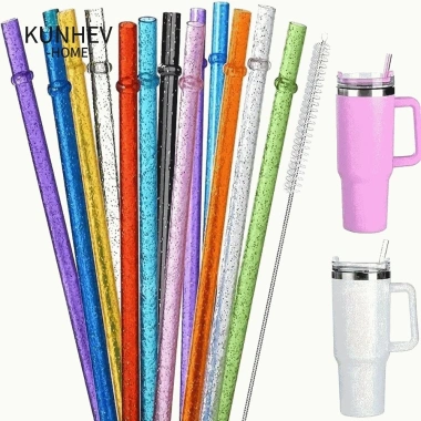 Ống hút nhựa bột vàng – Lấp lánh, kèm bàn chải sạch, phù hợp cốc 20‑40oz, quà tặng ô tô