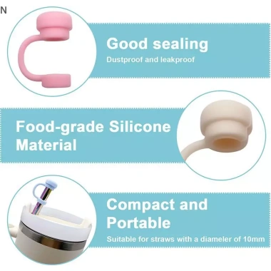 Ống hút silicon NS có nắp tái sử dụng, chống rò rỉ, chặn bụi, tương thích cốc trà - 35.090₫
