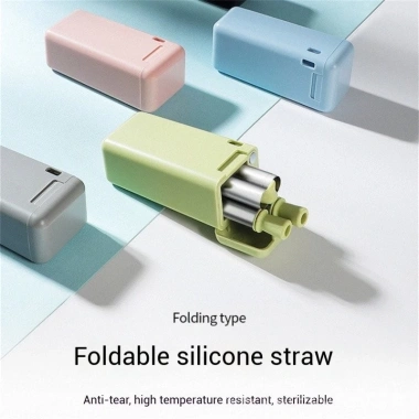 Ống Hút Silicone Gập Lại Kim Loại - Hộp Bảo Quản, Dễ Mang Đi Du Lịch, Nhà Bếp, Giá chỉ 63.400₫ 2