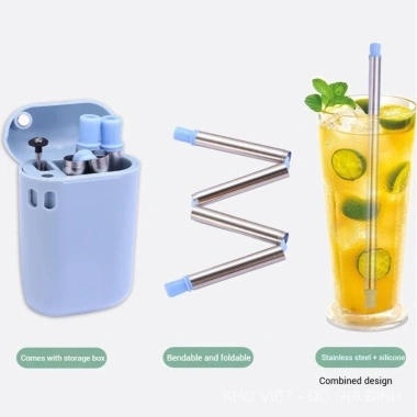 Ống Hút Silicone Gập Lại Kim Loại - Hộp Bảo Quản, Dễ Mang Đi Du Lịch, Nhà Bếp, Giá chỉ 63.400₫ 4