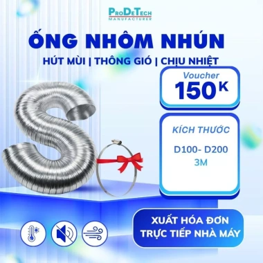 Ống nhôm nhún hút mùi chịu nhiệt, thông gió bếp nướng, kèm đai xiết inox 3m