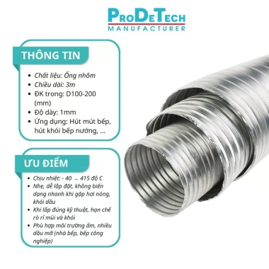 Ống nhôm nhún hút mùi chịu nhiệt, thông gió bếp nướng, kèm đai xiết inox 3m
