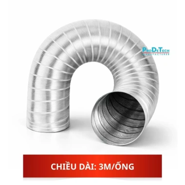 Ống nhôm nhún hút mùi chịu nhiệt, thông gió bếp nướng, kèm đai xiết inox 3m