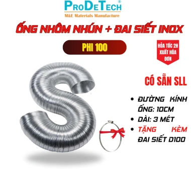 Ống nhôm nhún hút mùi chịu nhiệt, thông gió bếp nướng, kèm đai xiết inox 3m
