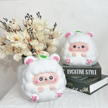 Ống tiết kiệm CỪU LÁ Lỗ Tròn Size TO Tiết kiệm tiền decor trang trí quà tặng THOA CHAN HEO ĐẤT XINH 2