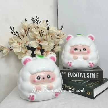 Ống tiết kiệm CỪU LÁ Lỗ Tròn Size TO Tiết kiệm tiền decor trang trí quà tặng THOA CHAN HEO ĐẤT XINH 5