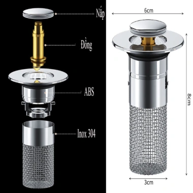 Online247 Nút chặn thoát nước bồn rửa mặt 2in1 - Bộ lọc rác, thoát nhanh, lắp đặt dễ