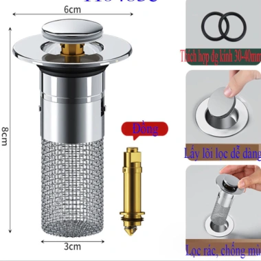 Online247 Nút chặn thoát nước bồn rửa mặt 2in1 - Bộ lọc rác, thoát nhanh, lắp đặt dễ