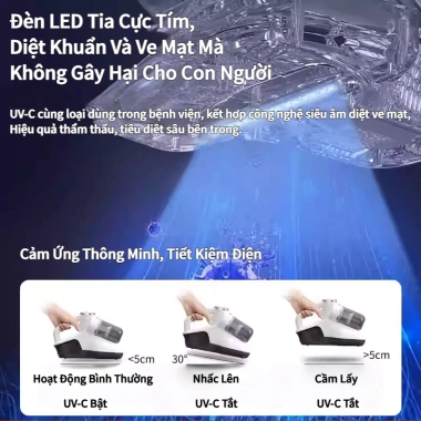 ONR Máy Hút Bụi Giường Nệm 10KPa Siêu Âm UV Khử Khuẩn Loại Bỏ Lông Thú Cưng Giá Ưu Đãi 769k