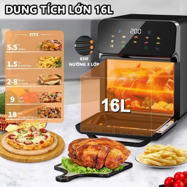 OOKAS Nồi Chiên Không Dầu 16L Đa Năng, Màn Hình Cảm Ứng LED, Giảm Giá 1.190.000 VND 2